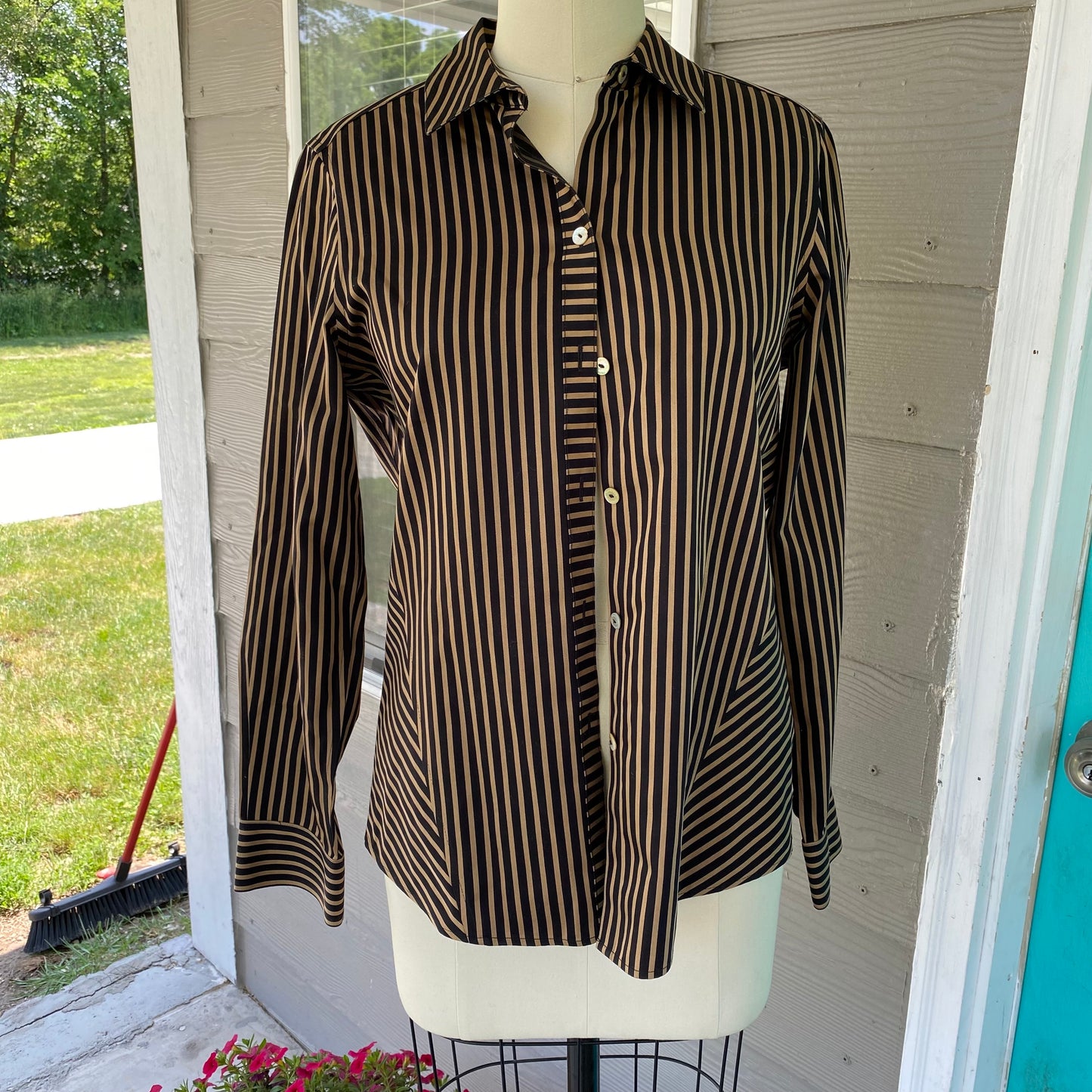 Striped Black and Gold Long Sleeve Button Up