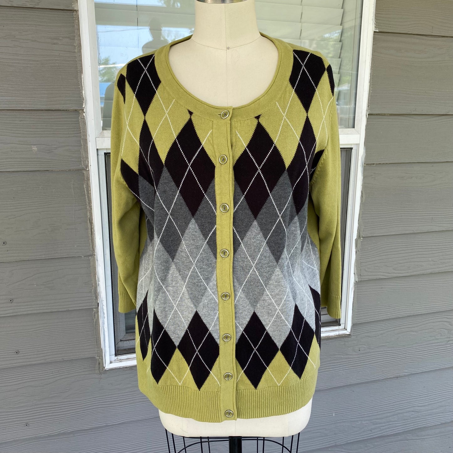 Green Plaid Cardigan