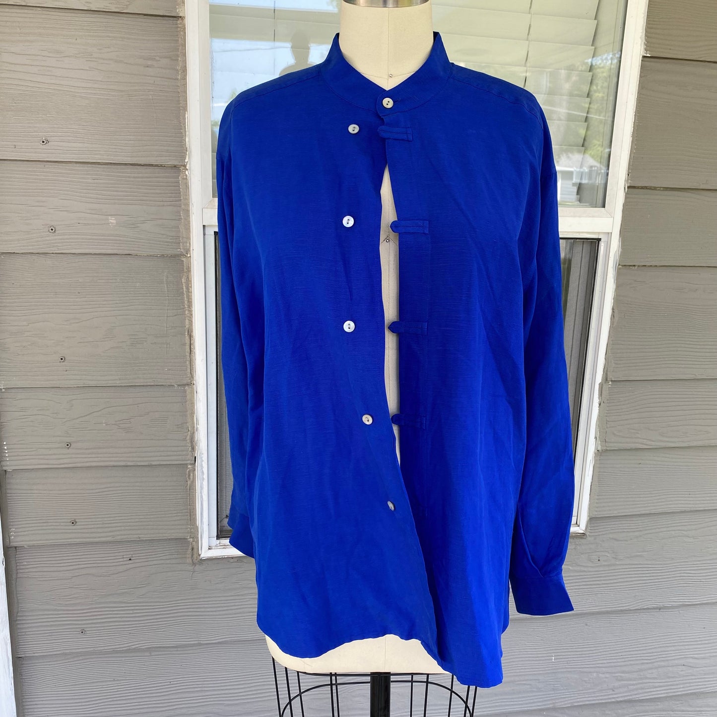 Vintage Blue Silk Button Up