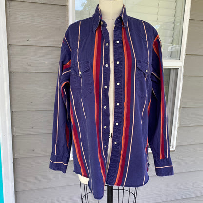 Vintage Indigo Striped Button Up