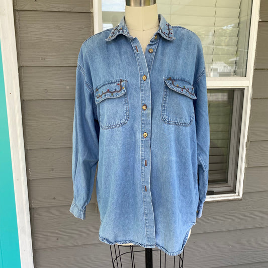 Vintage Embroidered Denim Button Up