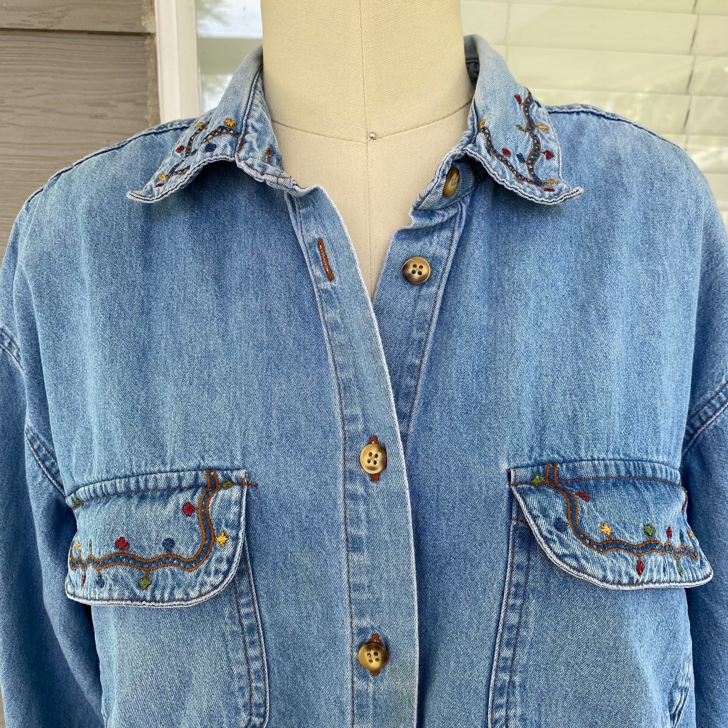 Vintage Embroidered Denim Button Up