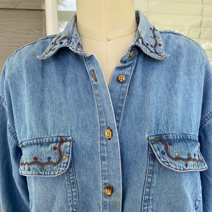 Vintage Embroidered Denim Button Up