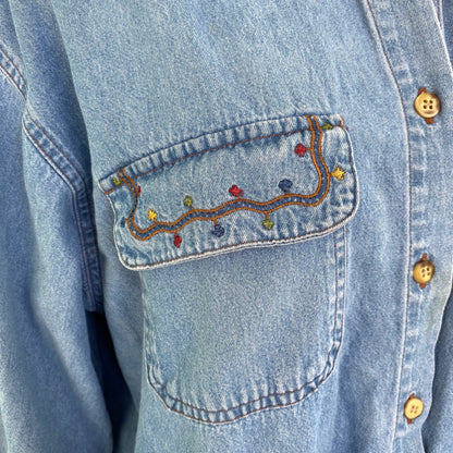Vintage Embroidered Denim Button Up