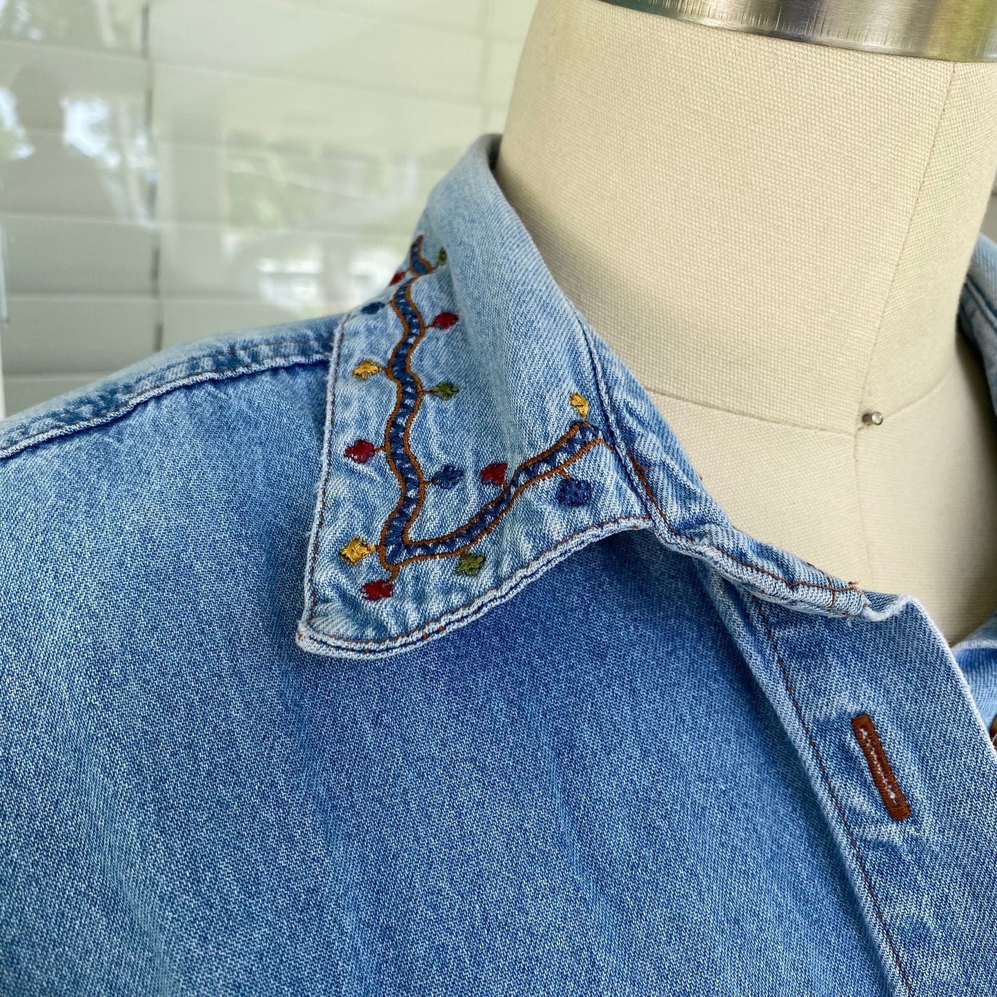 Vintage Embroidered Denim Button Up