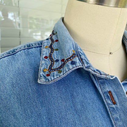 Vintage Embroidered Denim Button Up