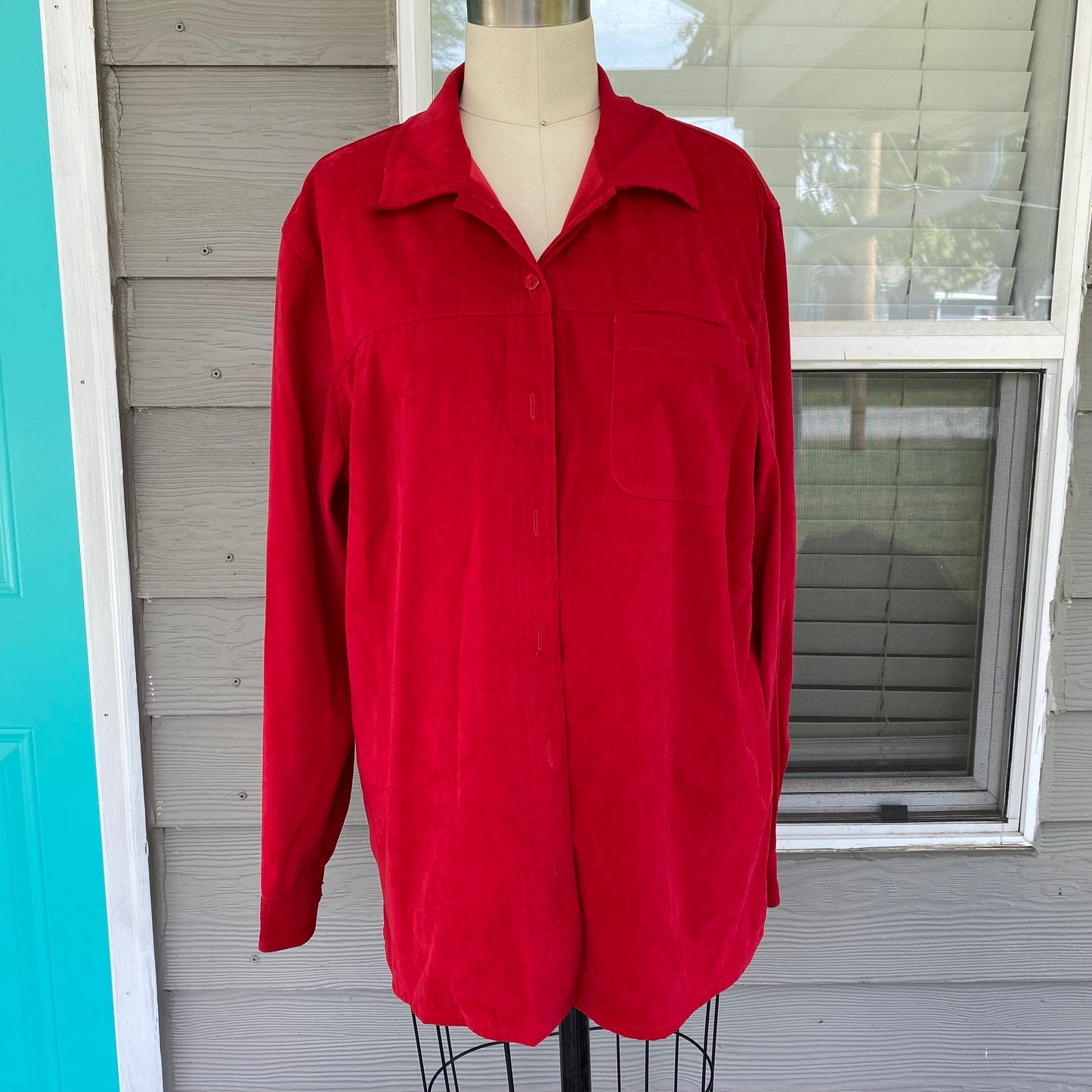Red Suede Button Up