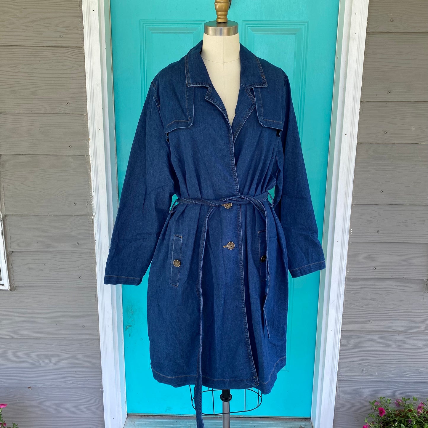Dark Wash Denim Trench Coat