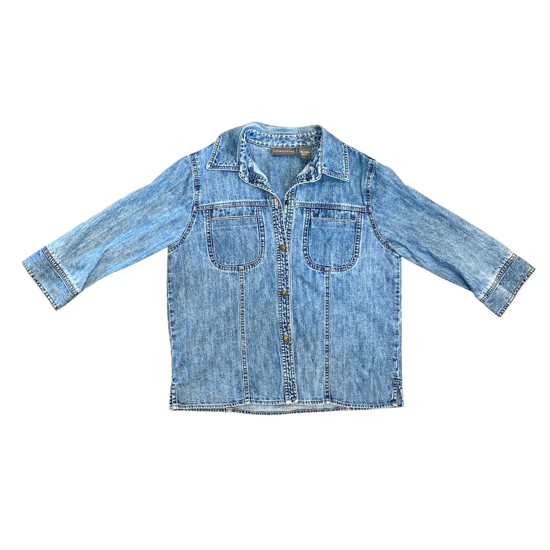Blue Denim Quarter Sleeve Button Up