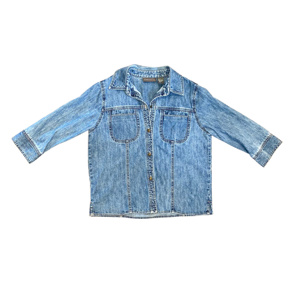 Blue Denim Quarter Sleeve Button Up