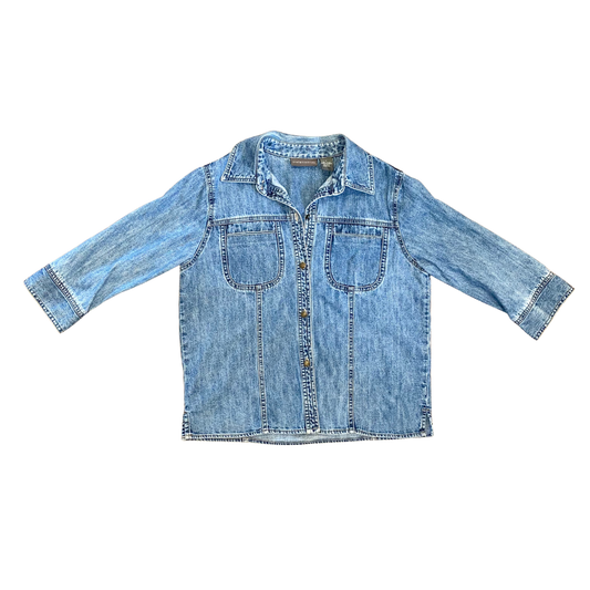 Blue Denim Quarter Sleeve Button Up