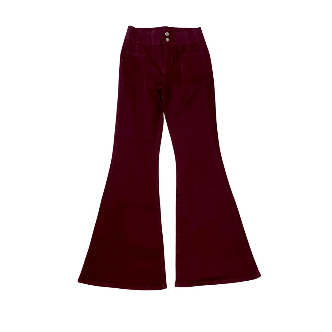 Burgundy Flare Denim Jeans