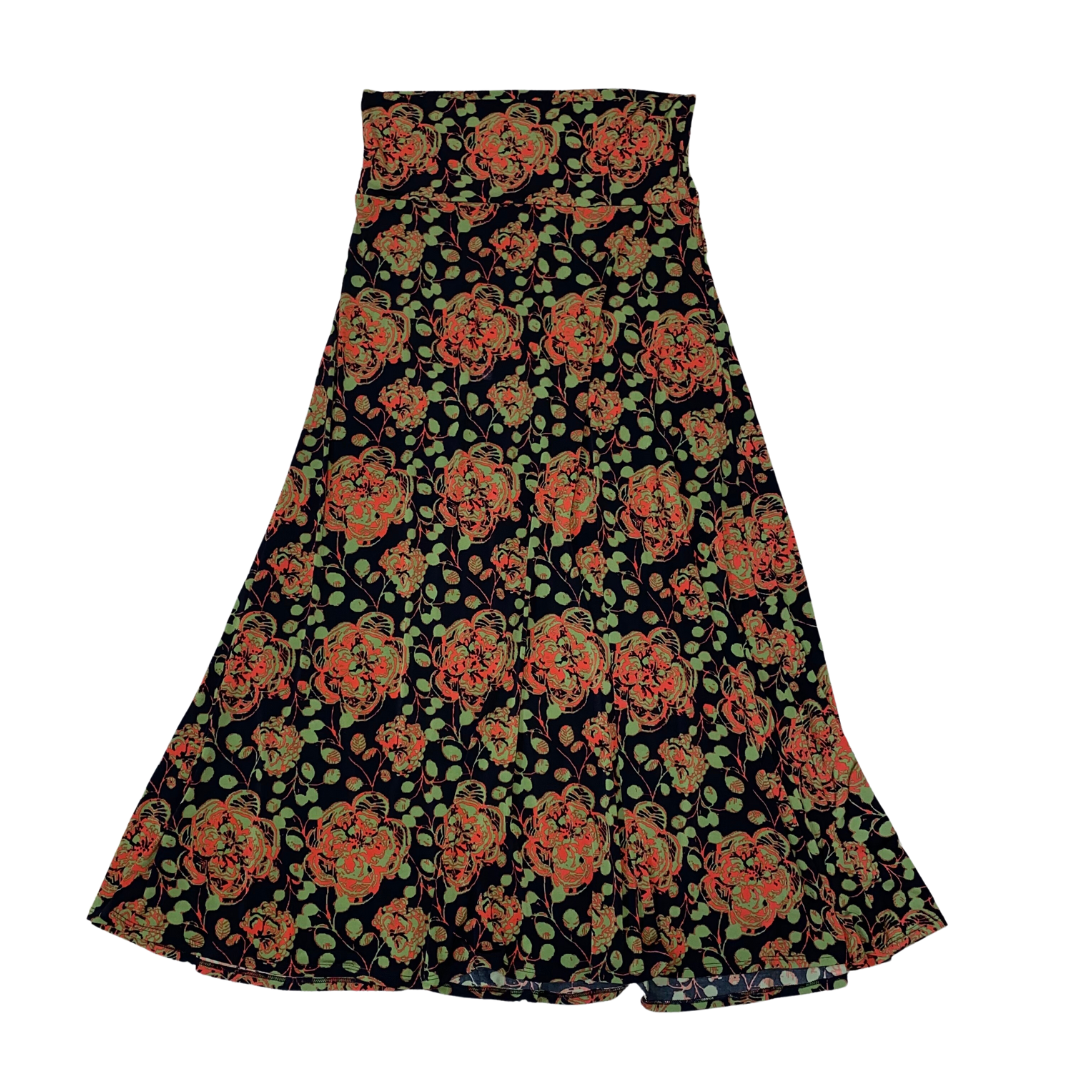 Green and Orange Floral Maxi Skirt