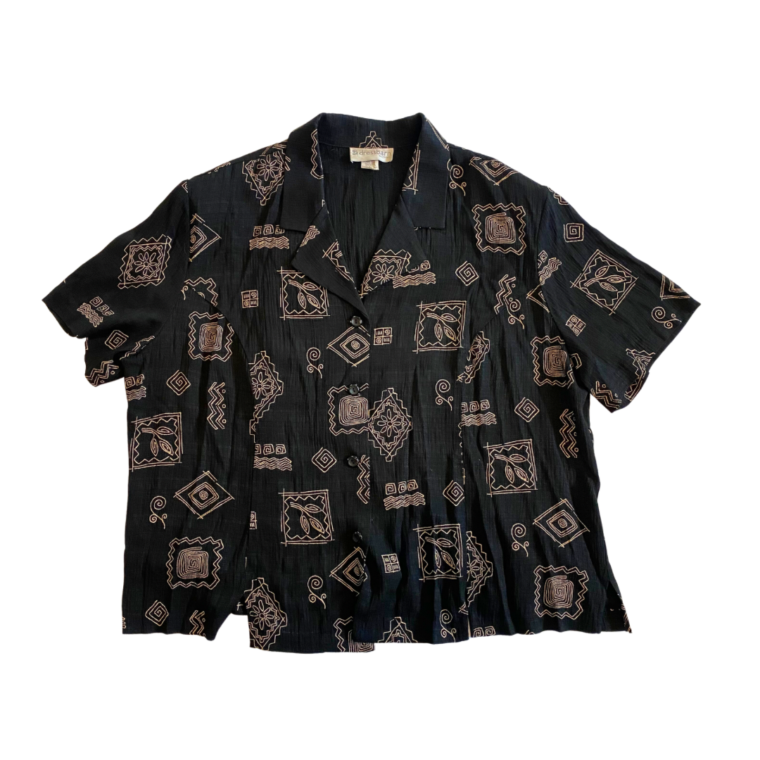Black & Brown Abstract Lines Button Up