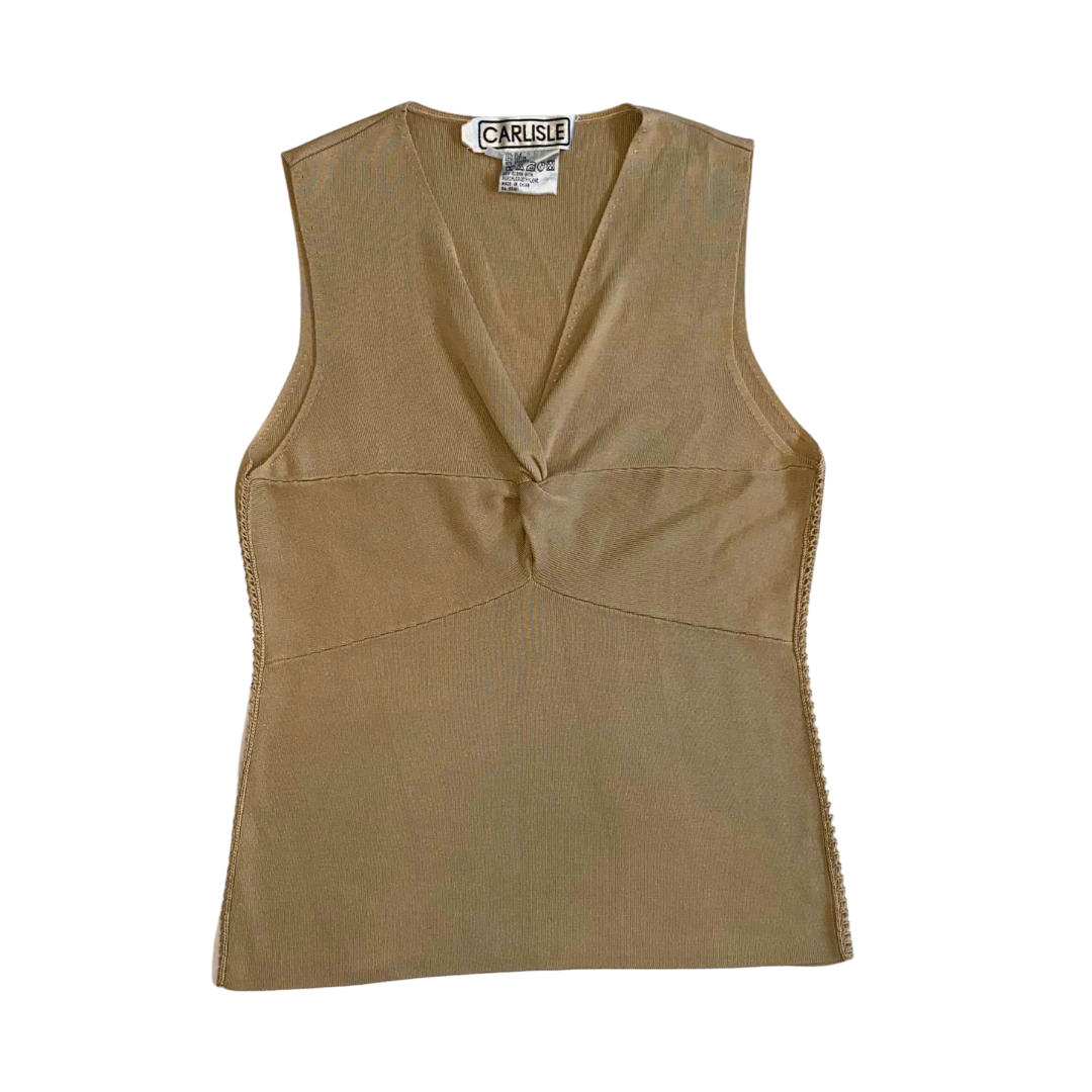 Tan Front Knot Tank Top