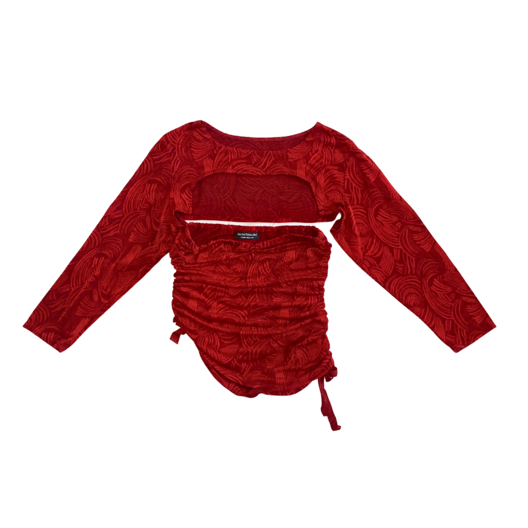 Reworked Red Asymmetrical Ruched Top