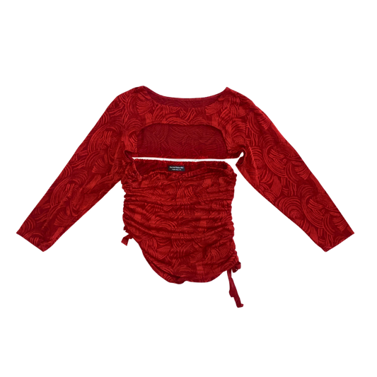 Reworked Red Asymmetrical Ruched Top