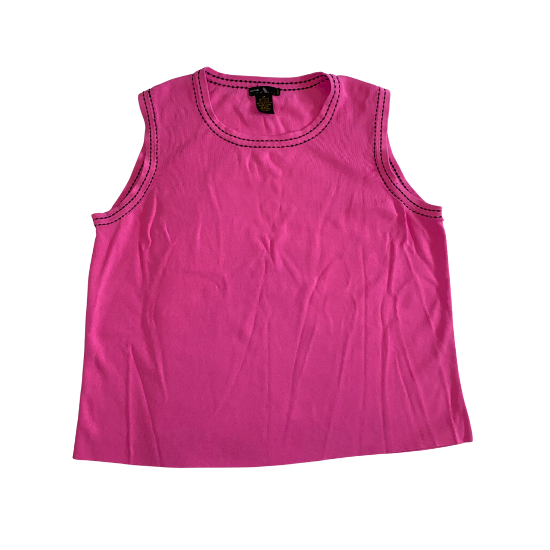 Pink Tank Top with Black Stitch Detail