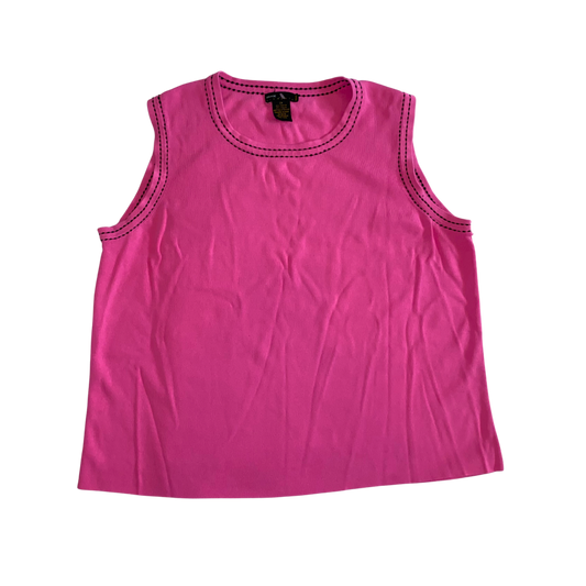 Pink Tank Top with Black Stitch Detail