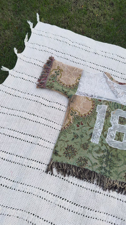 Green Floral Upcycled Tapestry Jersey Size Medium Oversize